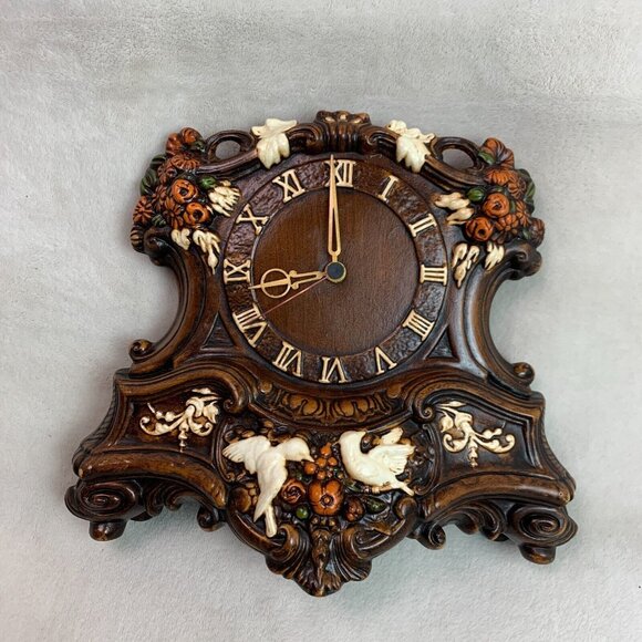 Arnel’s Vintage Hand Painted Wood-Look Ceramic Mantel Victorian Clock 10”H - Picture 1 of 16